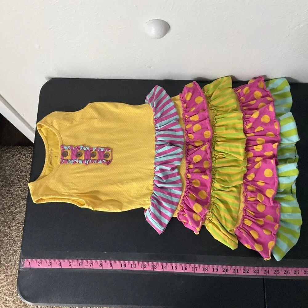 Mustard Pie Dress Girls 8 Lace Ruffle Sleeveless Tiered Button Country Twirl‎